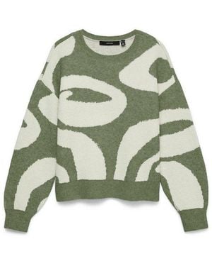 Vero Moda Rundhalspullover Vmlara Ls O-Neck Pullover Ga Boo Rep Materialmix, Stretch, Regular Fit - Grün