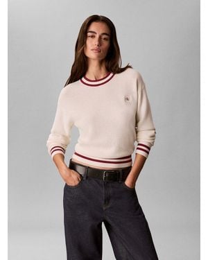 Calvin Klein Rundhalspullover Woven Label Crewneck Sweater Regular Fit Mit Rundhalsausschnitt - Grau