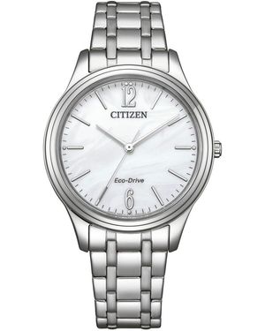 Citizen Solaruhr EM0411-71A, Armbanduhr, uhr, Edelstahlarmband, Batterie-Entladungsanzeige - Grau