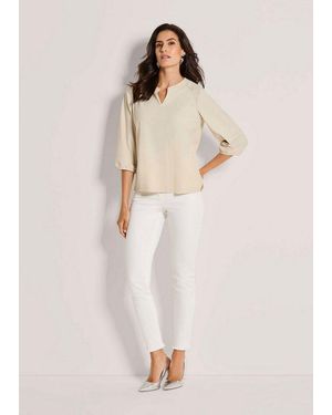 Madeleine Kurzarmbluse Elegante Schlupfbluse Mit V-Ausschnitt Blusenshirt Mit Rundhals Mit V-Schlitz Und 3/4-Ärmeln - Natur