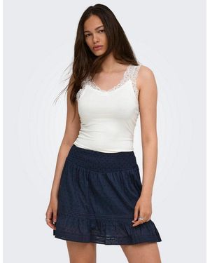 ONLY Spitzentop Onlluni Tank Top With Lace Detail Cs Jrs Viskosemischung, Regular Fit - Blau