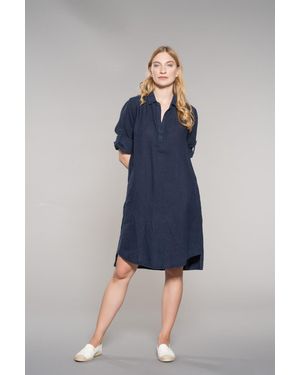 Feuervogl Hemdblusenkleid fv-Kl:eo, Tunika, adjustable sleeve, Pure Linen, Kleid - Blau
