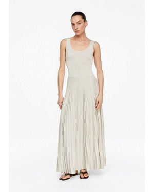 Comma, Maxikleid Kleid Strickkleid Mit Plissée-Rock Aus Glitzergarn - Weiß