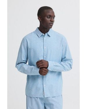 Blend Langarmhemd Bhaban Shirt Pp Noos Mit Normalem Hemdkragen, Regular Fit, Mit Leinen - Blau