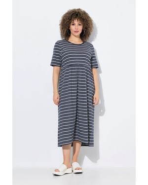 Ulla Popken Jerseykleid Midikleid Ringel A-Linie Rundhals Halbarm - Blau