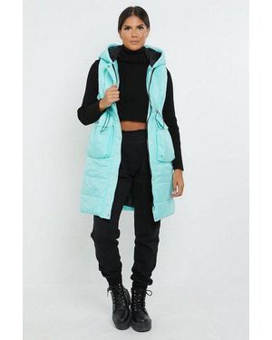 Worldclassca Longweste Steppweste Lang Kapuze Ärmellos Ourdoor Übergangsjacke - Blau
