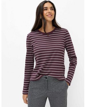 Brax Kurzarmshirt Style Cira L Jersey: Streifen-Shirt Aus Reiner Baumwolle - Lila