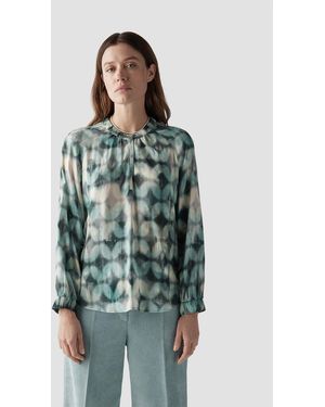 Le Comte Klassische Elegante Bluse mit Aquarell-Design und Schlitzdetail - Grün