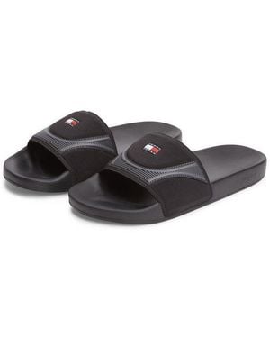 Tommy Hilfiger Seasonal Pool Slide Pantolette Poolslides, Sommerschuh, Schlupfschuh Mit Kontrastbesätzen - Schwarz