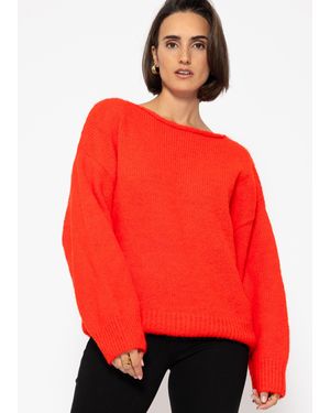 SassyClassy Strickpullover Oversize Pullover in Blockstreifen elegant Strickpullover gestreift - Rot