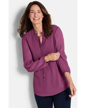 Goldner Chiffonbluse Elegante Jersey-Bluse Mit Rundhals Viskosebluse Mit Rundhalsausschnitt Und Langarm - Lila