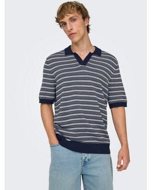 Only & Sons Polokragenpullover Onstilo Reg Ss Split Neck Knit Noos Baumwolle, Regular Fit - Blau