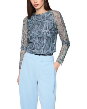 Marc Cain Langarmshirt Urban Haze Premium Damenmode Mesh-Shirt Mit Animal Print - Blau
