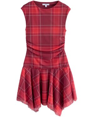 Next Asymmetrisches Minikleid mit Mesh + kurzen Ärmeln (1-tlg) - Rot