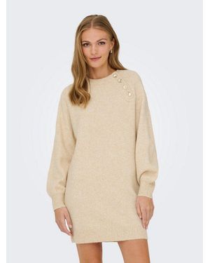 ONLY Strickkleid Onlemma Life Ls Button Onec Dress Cc Knt Mit Zierknöpfen - Natur