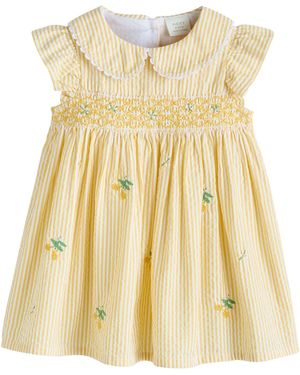Next Smokkleid Besticktes Kleid aus 100 % Baumwolle (1-tlg) - Gelb