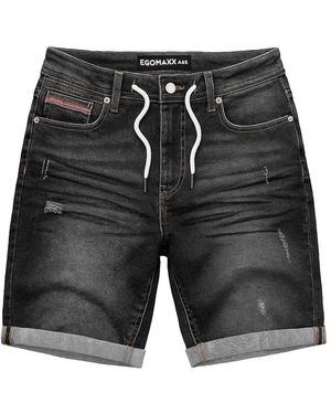 Egomaxx Jeansshorts Distressed Denim mit Kordelzug und Umschlag Bermuda Shorts - Grau