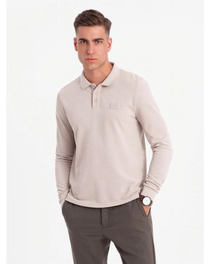 Ombre Strukturiertes -Polo-Longsleeve mit Patch - Natur
