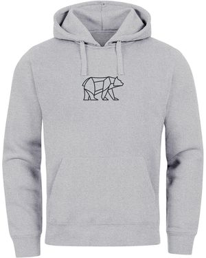 Neverless Hoodie Aufdruck Polygon Design Print Bär Bear Tiermotiv - Grau