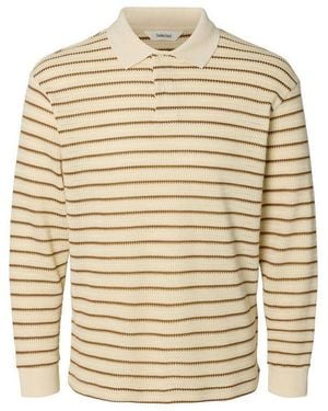 SELECTED Poloshirt Slmrelaxlandon Jacquard Ls Polo - Natur