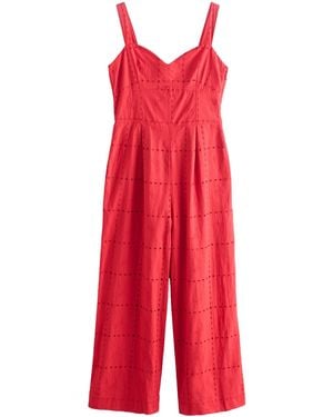 Next Jumpsuit mit weitem Bein und Lochstickereien (1-tlg) - Rot