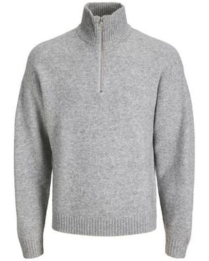 Jack & Jones Strickpullover Jjesoho Ollie Knit Half Zip Mit Wolle - Grau