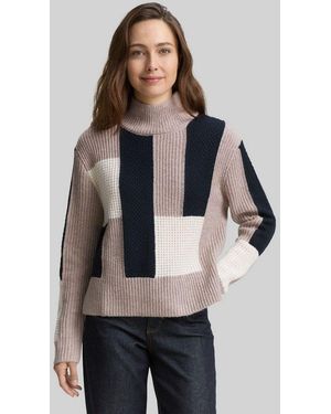 Tom Tailor Strickpullover Pullover & Strickjacken Loose Fit Strickpullover Mit Colour Blocking - Grau