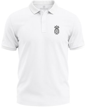 Neverless Poloshirt Grafik – Kurzarm Polo Ananas Logo mit Print - Weiß