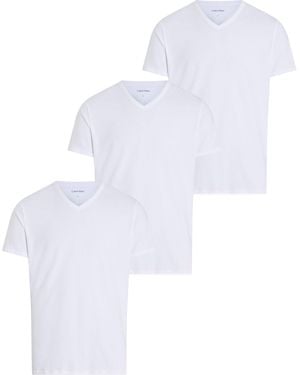 Calvin Klein T-Shirt /S V NECK 3PK (Packung, 3-tlg., 3er-Pack) mit Logo am Saum - Weiß