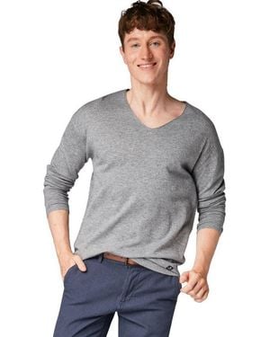 Tom Tailor V-Ausschnitt-Pullover V-Neck Langarmshirt Cozy 5769 - Grau