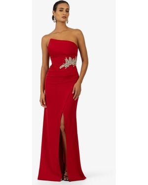 Kraimod Abendkleid mit Schnürrücken und Schlitz - Rot