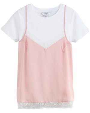 Next T-Shirt Kurzarm-T-Shirt Mit Trägertop-Lage Und Spitze (2-Tlg) - Pink