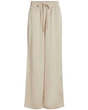 Vila Stoffhose Stoff Mit Verstellbarem Bund Palazzo Für Damen Recyceltes Material Nachhaltig Normal Fit Einfarbig Pull On - Natur
