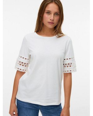 Vero Moda T-Shirt Vmivacy 2/4 O-Neck Top Jrs Btq Mit Lochstickerei - Weiß
