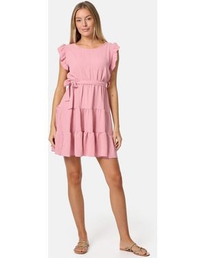 PM SELECTED SELECTED Minikleid PM-27 (Sommerkleid Midi Kleid mit Rüschen in Einheitsgröße) - Pink