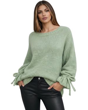 Worldclassca Strickpullover Oversize Strickpulllover Langarm mit Schnürärmeln Neue Kollektion - Grün