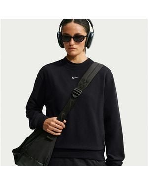 Nike Sweatshirt W Nk Stdo Flc Lw Std Crew Mit Rundhalsausschnitt, Aus Angerauter Sweatware - Schwarz