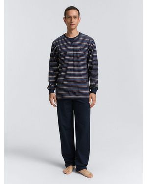 Tom Tailor Unterwäsche (2 tlg) Pyjama-Set mit Streifenmuster - Blau