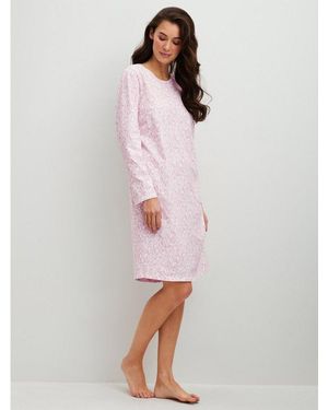 CALIDA Nachthemd Blooming Nights Allover-Print, Pure Cotton, Langarm, Atmungsaktiv, Weich - Pink