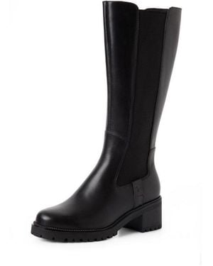 Tamaris Stiefel Blockabsatz, Langschaftstiefel, Businessstiefel Mit T-Logoprägung - Schwarz