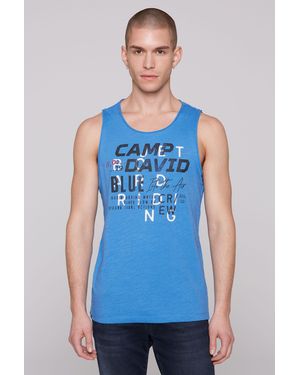 Camp David Tanktop mit offenen Kanten an den Ausschnitten - Blau