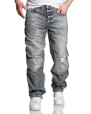 Amaci&Sons Loose-Fit-Jeans Yakima 90S Baggy Jeans Herren Destroyed 90S Denim Jeans Hose Straight Baggy - Grau