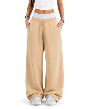 Smilodox Jogginghose Yelin, Trainingshose Oversized Fit, Wide-Leg, Gym & Freizeit Elastischer Bund, Kordelzug, Weites Bein, Dezentes Logo - Natur