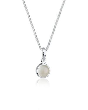 Elli Jewelry Kette Mit Anhänger Klassik Mondstein Edelstein Rund Natur 925 Silber - Weiß