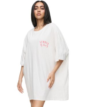 Worldclassca Oversized T-Shirt Sommer Oberteil PRINT - SUMMER BABE - COCKTAIL CLUB - SIP AND CHILL - Weiß