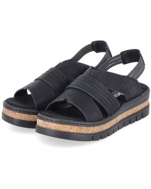 Rieker Flache Sandalen V4959-00 Damen Synthetik Sandalette - Schwarz