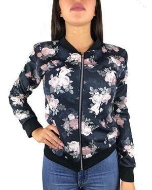 Worldclassca Blouson Damen Bomberjacke Blumenprint Übergangsjacke Mit Zipper Neue Kollektion - Blau