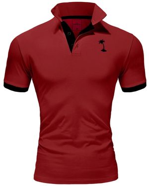behype Poloshirt PALM mit kontrastfarbigen Details - Rot