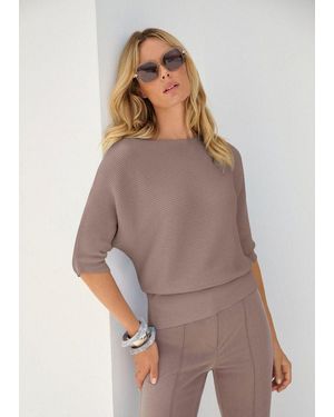 Madeleine Strickpullover Rundhals-Pullover Mit Fledermausärmeln - Braun