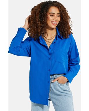 Threadbare Flanellbluse THB Delialah mit Manschetten und Kent-Kragen - Blau